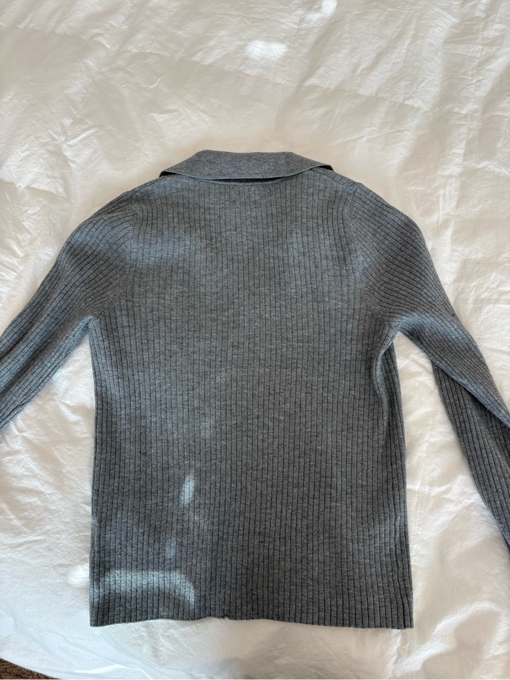 Gray Ribbed Button Front Cardigan Sweater - Picture 3 of 3